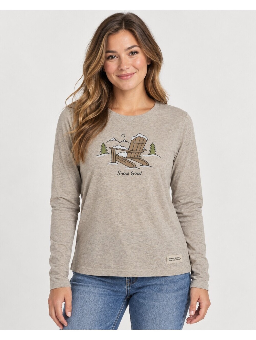 Life Is Good Women’s Snow Good Adirondack Chair Long Sleeve Crusher Tee Small